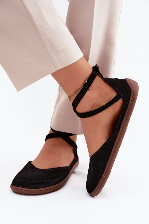 Ballerine da donna in suede sintetico con cinturini Zazoo 320 color nero