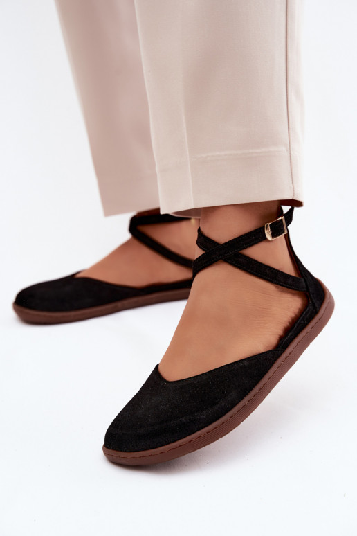 Ballerine da donna in suede sintetico con cinturini Zazoo 320 color nero