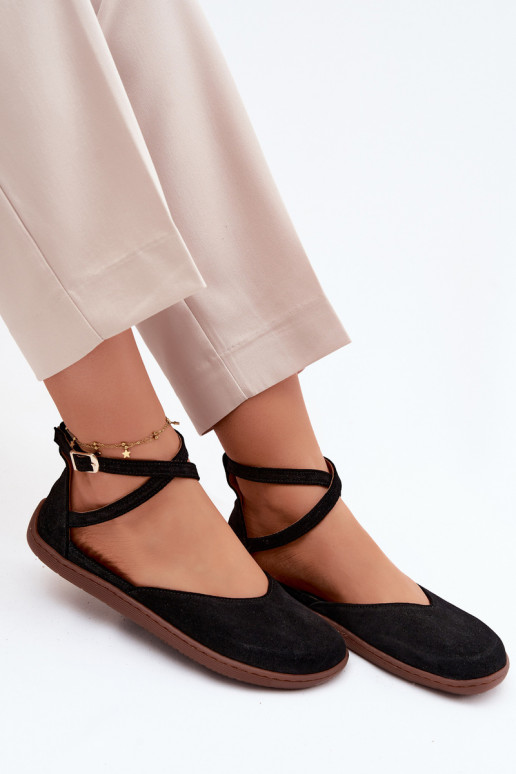 Ballerine da donna in suede sintetico con cinturini Zazoo 320 color nero