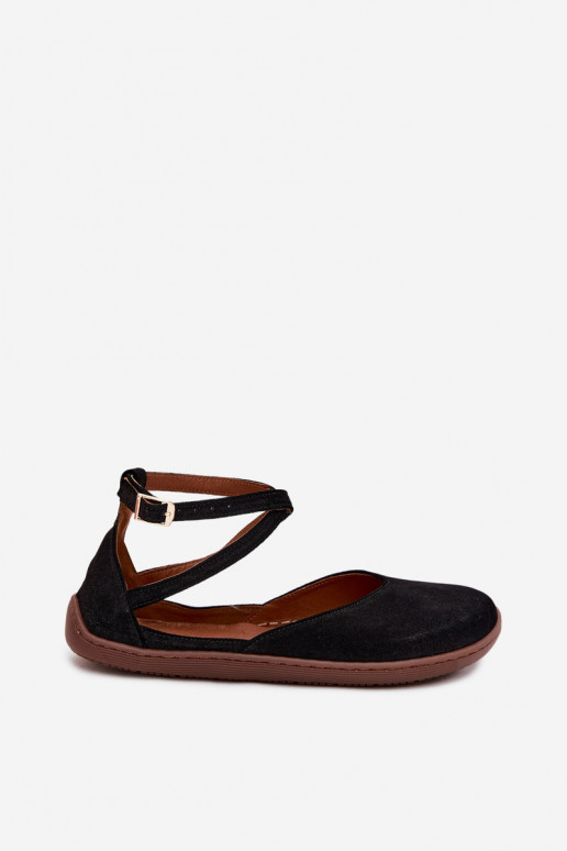 Ballerine da donna in suede sintetico con cinturini Zazoo 320 color nero