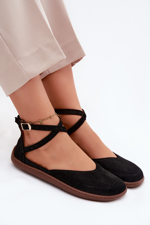 Ballerine da donna in suede sintetico con cinturini Zazoo 320 color nero