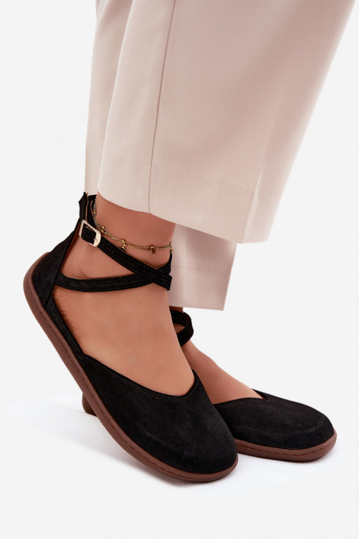 Ballerine da donna in suede sintetico con cinturini Zazoo 320 color nero