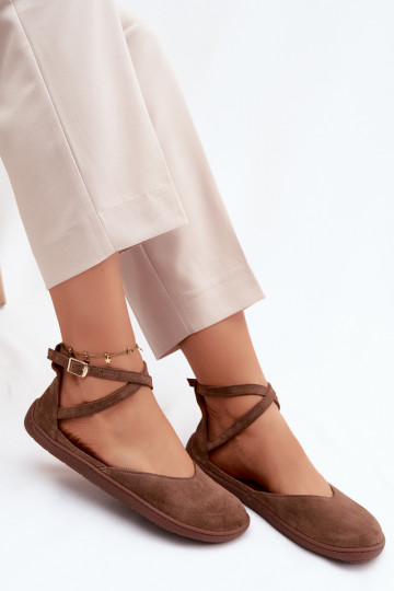 Ballerine da donna in suede sintetico con cinturini Zazoo 320 color marrone