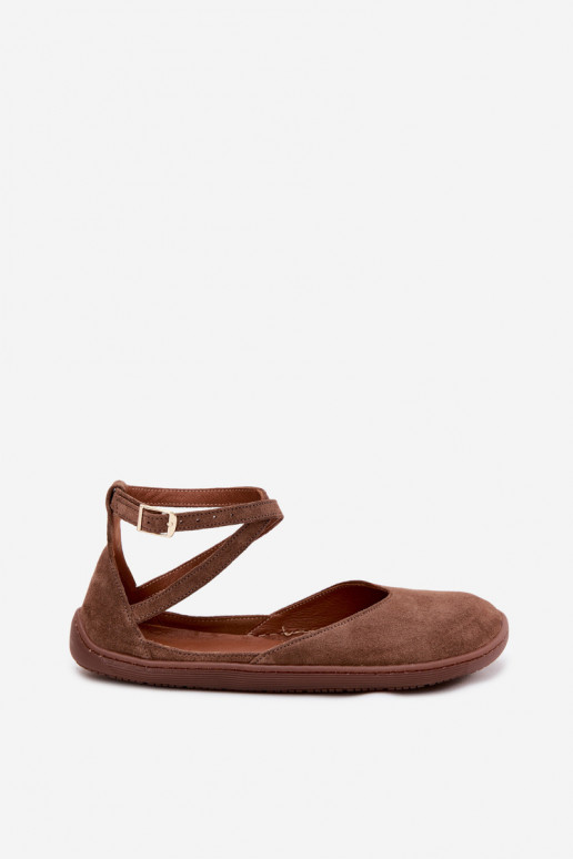 Ballerine da donna in suede sintetico con cinturini Zazoo 320 color marrone