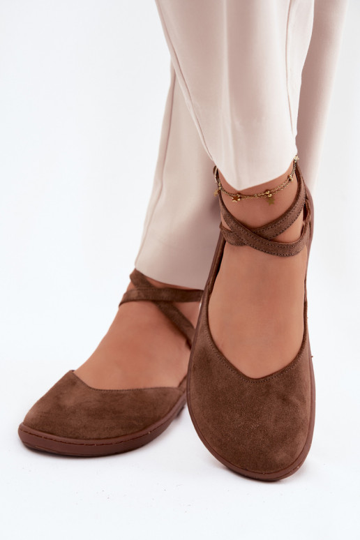 Ballerine da donna in suede sintetico con cinturini Zazoo 320 color marrone