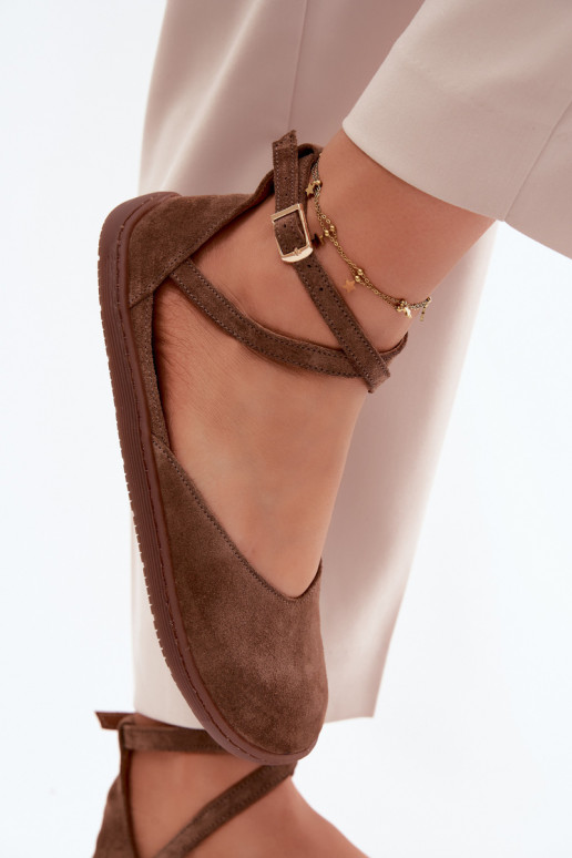 Ballerine da donna in suede sintetico con cinturini Zazoo 320 color marrone