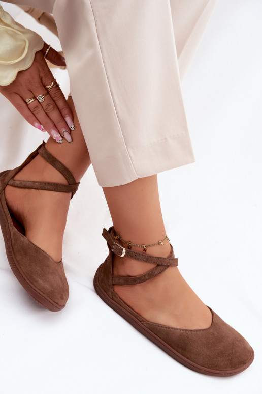 Ballerine da donna in suede sintetico con cinturini Zazoo 320 color marrone