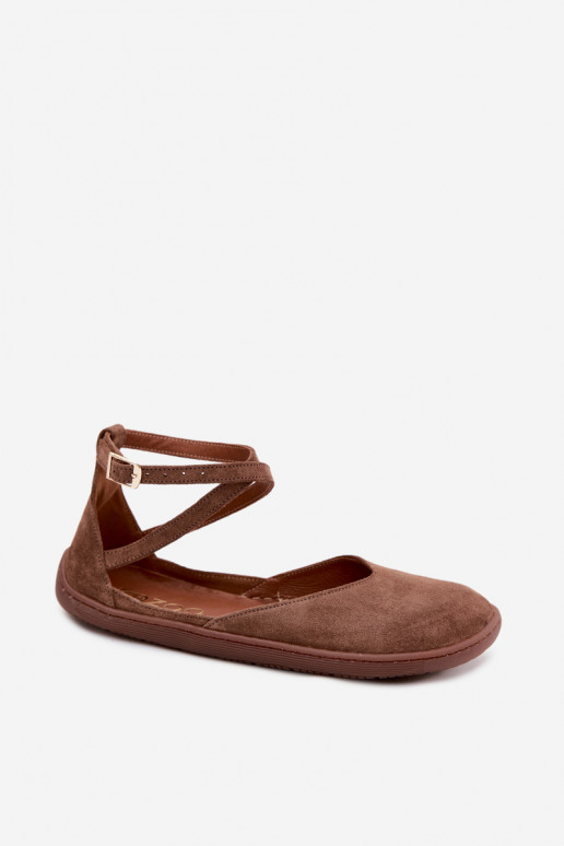 Ballerine da donna in suede sintetico con cinturini Zazoo 320 color marrone
