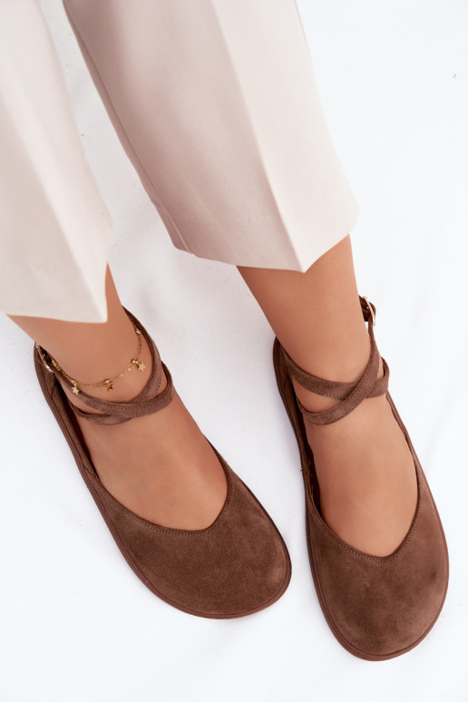 Ballerine da donna in suede sintetico con cinturini Zazoo 320 color marrone