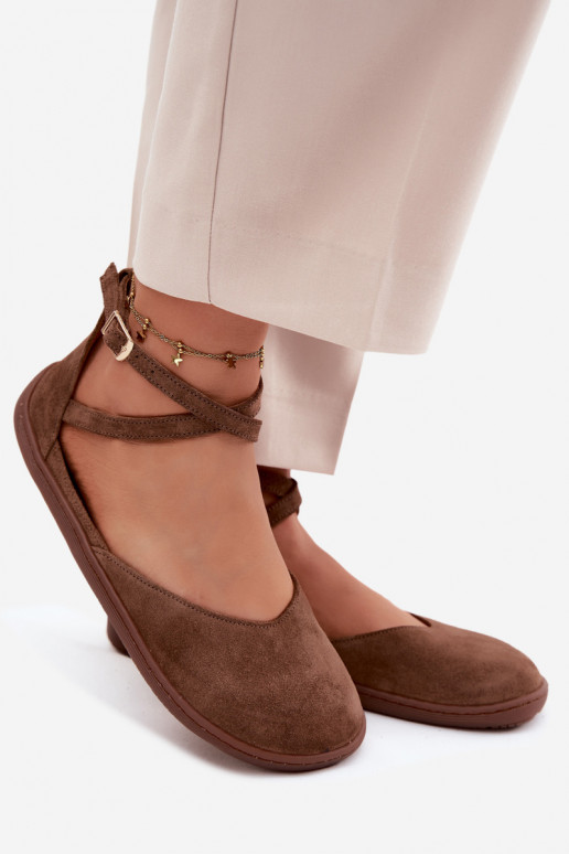 Ballerine da donna in suede sintetico con cinturini Zazoo 320 color marrone