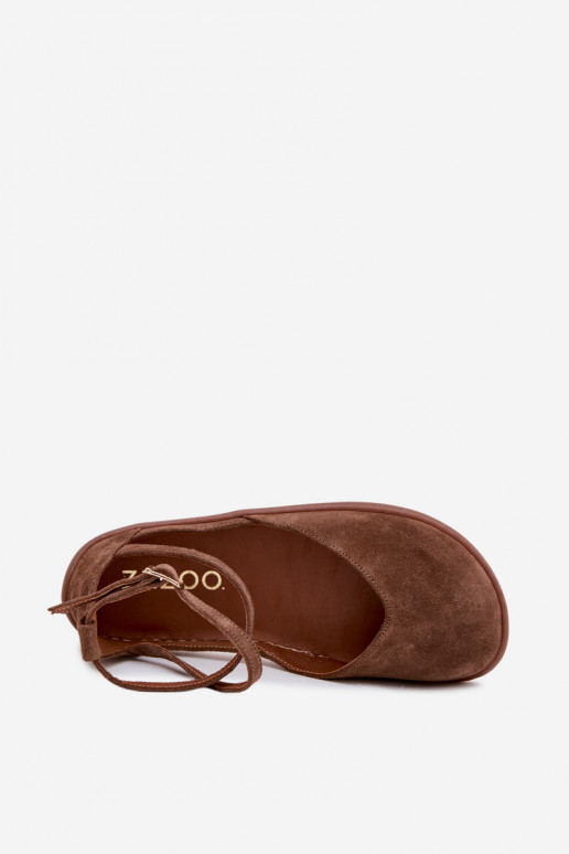 Ballerine da donna in suede sintetico con cinturini Zazoo 320 color marrone