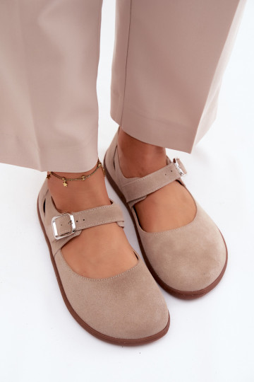 Pelle Ballerine in camoscio Barefoot con cinghie Zazoo N1319 beige