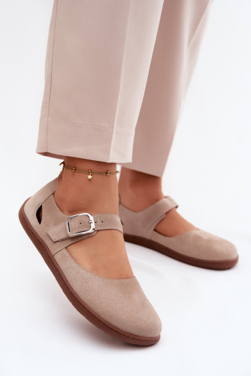 Ballerine in suede sintetico con cinturini Zazoo N1319 color sabbia 2