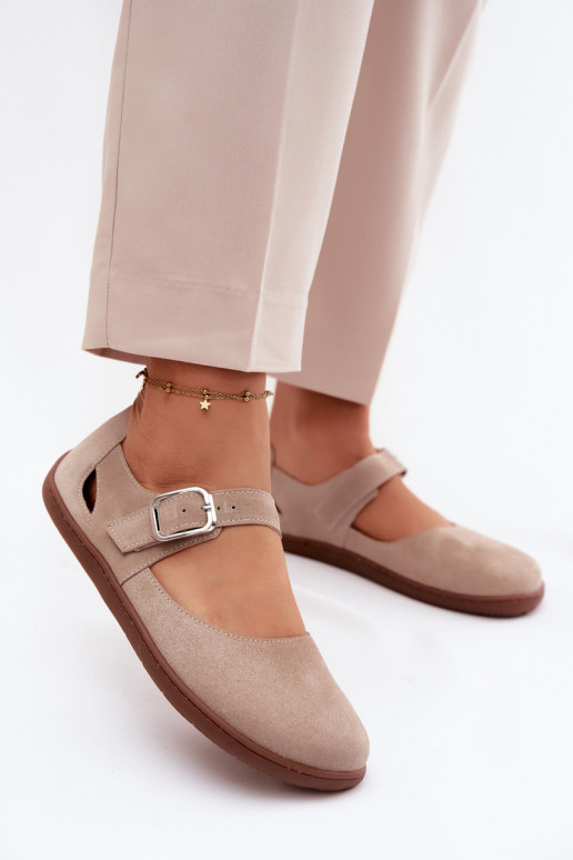 Pelle Ballerine in camoscio Barefoot con cinghie Zazoo N1319 beige