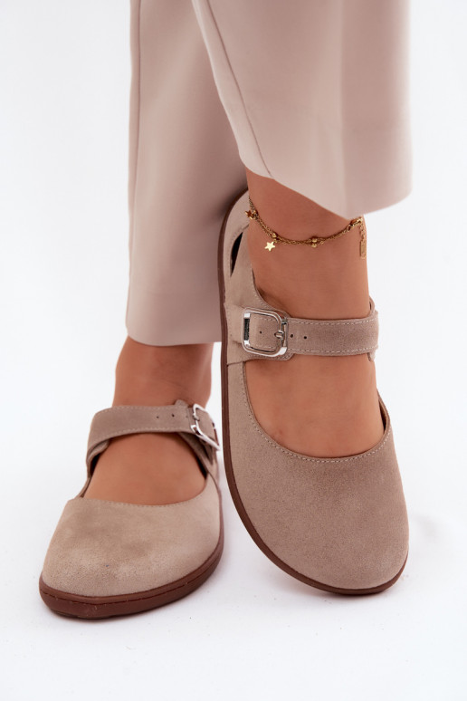 Ballerine in suede sintetico con cinturini Zazoo N1319 color sabbia