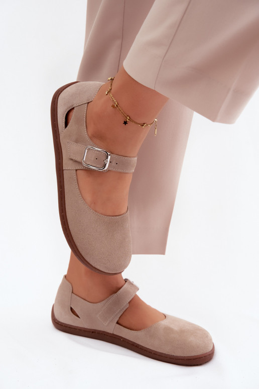 Ballerine in suede sintetico con cinturini Zazoo N1319 color sabbia