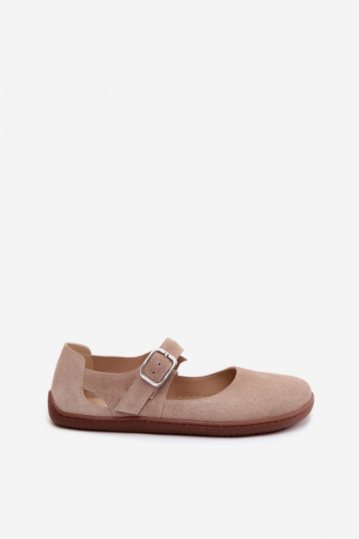 Ballerine in suede sintetico con cinturini Zazoo N1319 color sabbia