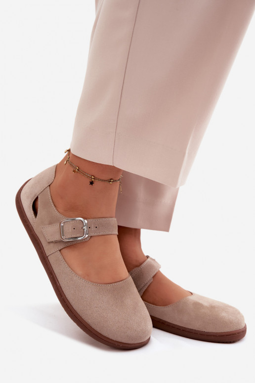 Ballerine in suede sintetico con cinturini Zazoo N1319 color sabbia