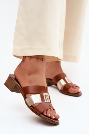 Chinelos in pelle da donna con tacchi Zazoo 40517 color marrone 2