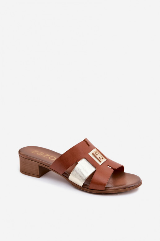 Pantofole in pelle Femminile con i tacchi Zazoo 40517 colore marrone