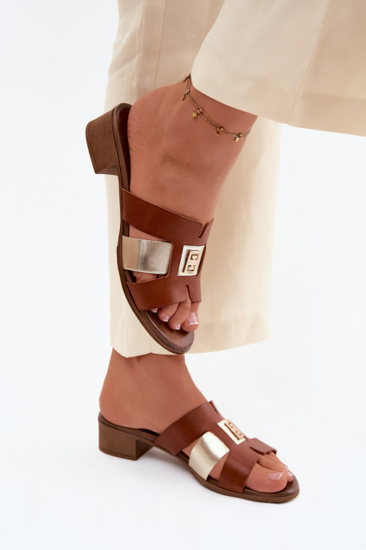 Pantofole in pelle Femminile con i tacchi Zazoo 40517 colore marrone