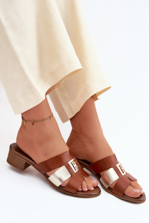 Pantofole in pelle Femminile con i tacchi Zazoo 40517 colore marrone