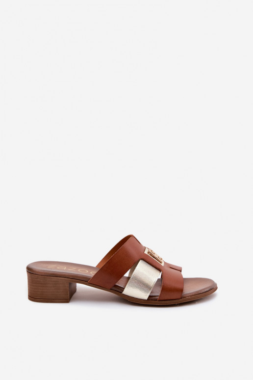 Pantofole in pelle Femminile con i tacchi Zazoo 40517 colore marrone