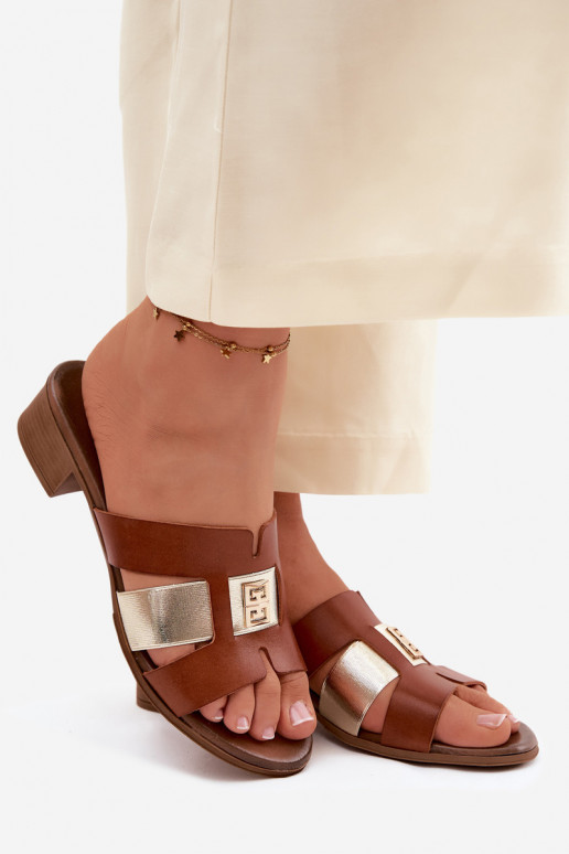 Pantofole in pelle Femminile con i tacchi Zazoo 40517 colore marrone