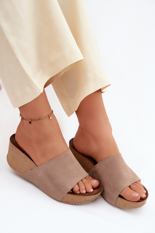 Zazoo 40311 Pantofole da donna in pelle scamosciata Abilitato KorkoAym Koturnie beige