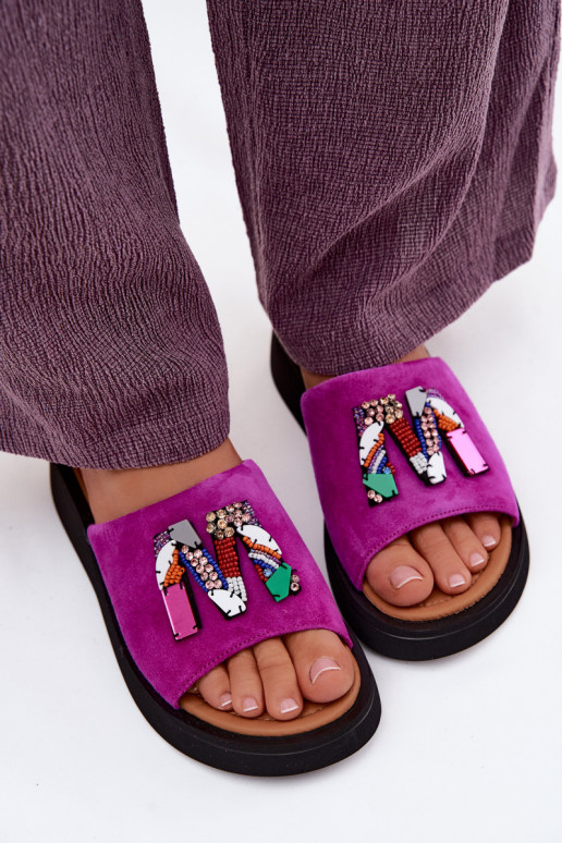 Pelle Pantofole da donna in pelle scamosciata con ornamenti con una piattaforma Vinceza 66942 colore rosa