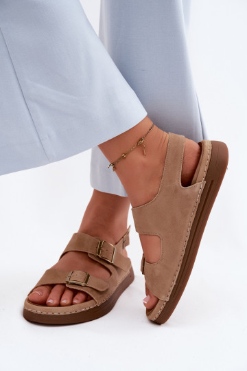 Sandali da donna in suede sintetico con fibbie Vinceza 79620 color marrone