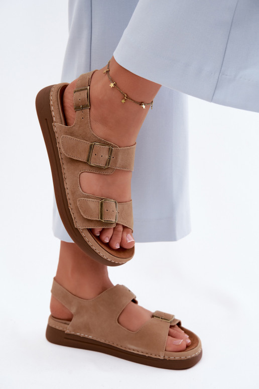 Pelle Sandali da donna in camoscio con fibbie Vinceza 79620 colore marrone