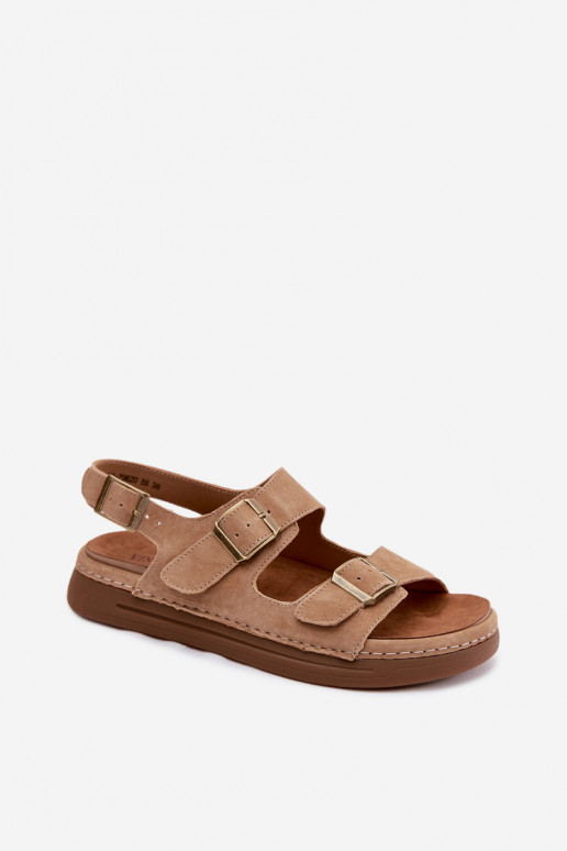 Sandali da donna in suede sintetico con fibbie Vinceza 79620 color marrone