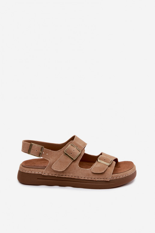 Sandali da donna in suede sintetico con fibbie Vinceza 79620 color marrone