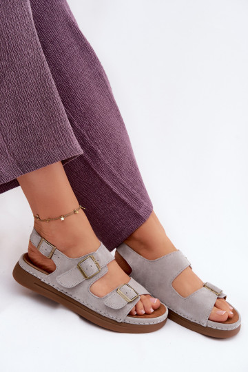 Sandali da donna in suede sintetico grigi con fibbie Vinceza 79620