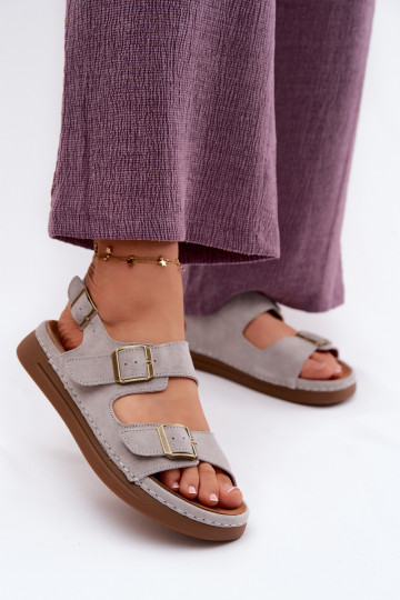 Sandali da donna in suede sintetico grigi con fibbie Vinceza 79620 2