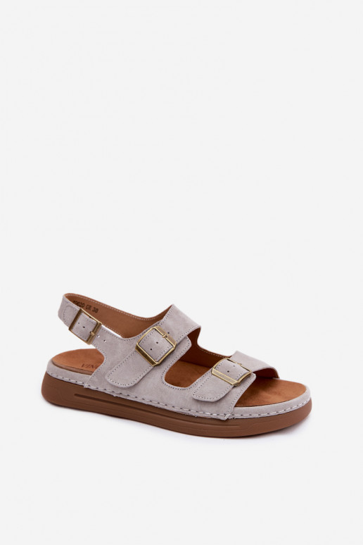 Sandali da donna in suede sintetico grigi con fibbie Vinceza 79620
