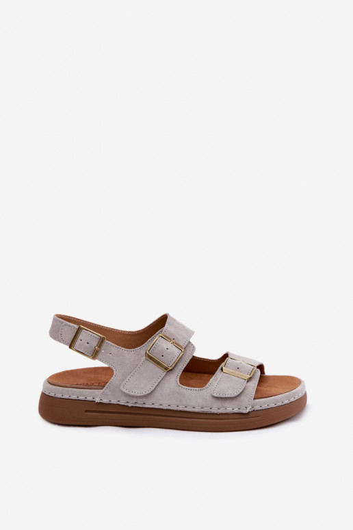 Sandali da donna in suede sintetico grigi con fibbie Vinceza 79620