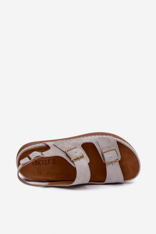 Sandali da donna in suede sintetico grigi con fibbie Vinceza 79620