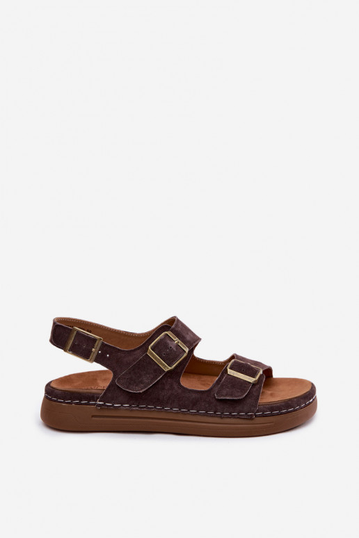 Sandali da donna in suede sintetico marroni con fibbie Vinceza 79620