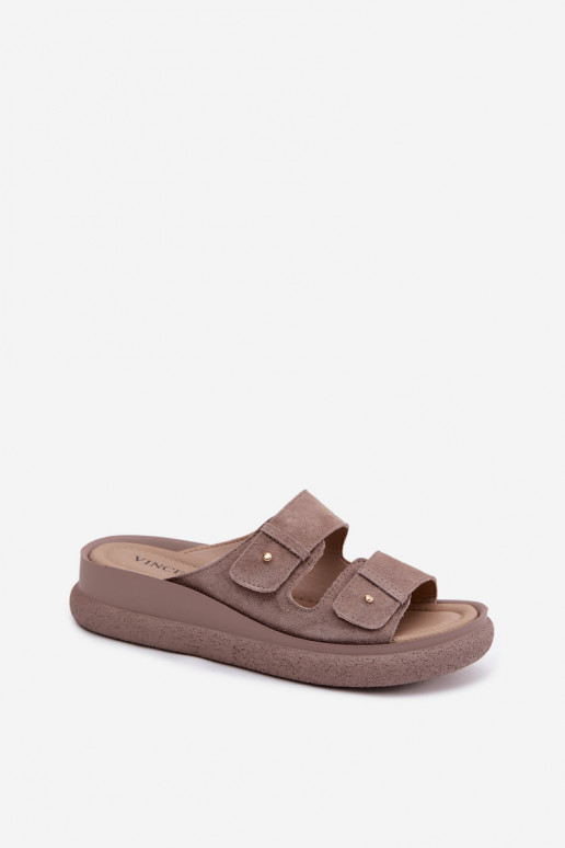 Pelle Pantofole da donna in pelle scamosciata con una piattaforma Vinceza 66916 beige