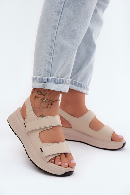 Sandali da donna color sabbia con chiusure adesive Jemela