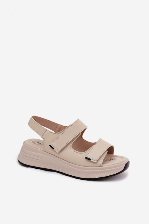 Sandali da donna color sabbia con chiusure adesive Jemela
