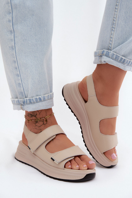 Sandali da donna color sabbia con chiusure adesive Jemela