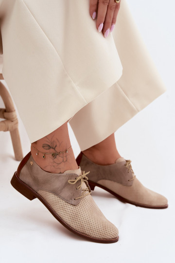 Eleganti scarpe in pelle da donna sabbia e marrone con lacci Zazoo 4238