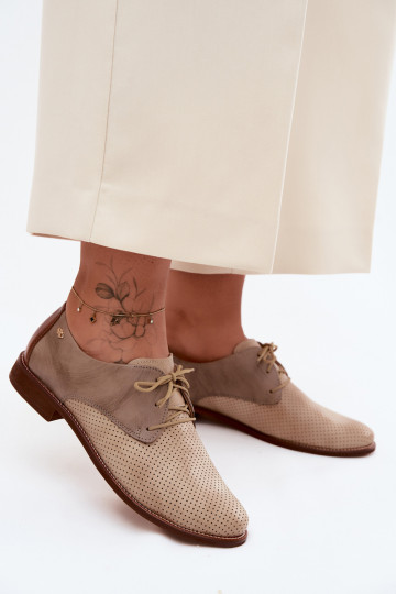 Pelle scarpe Femminile Stile elegante con lacci Zazoo 4238 beige-colore marrone 2