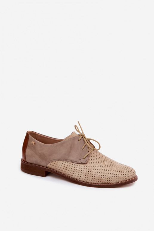Eleganti scarpe in pelle da donna sabbia e marrone con lacci Zazoo 4238