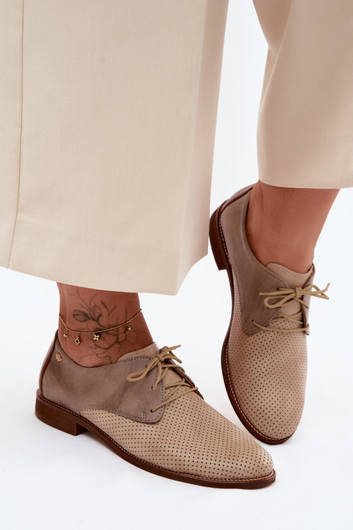Eleganti scarpe in pelle da donna sabbia e marrone con lacci Zazoo 4238