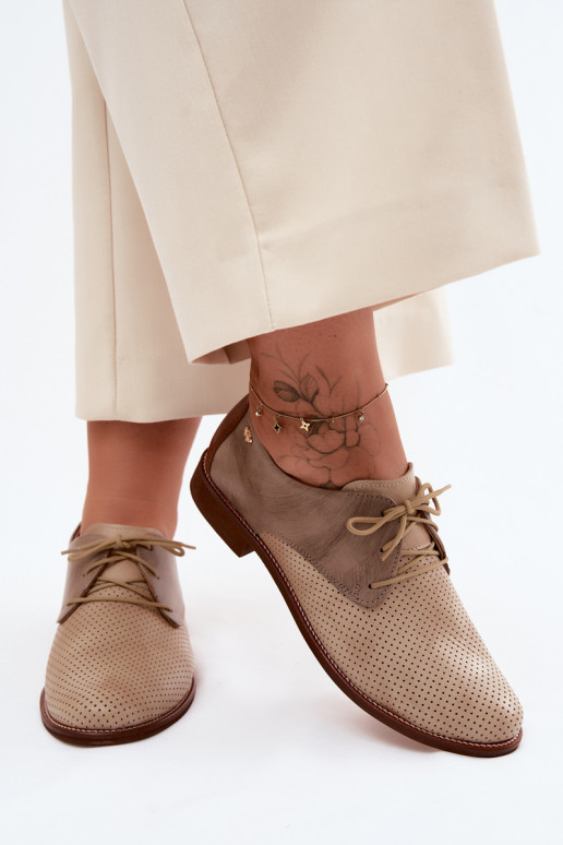 Eleganti scarpe in pelle da donna sabbia e marrone con lacci Zazoo 4238