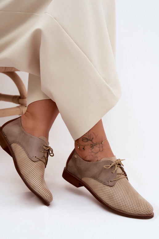 Eleganti scarpe in pelle da donna sabbia e marrone con lacci Zazoo 4238
